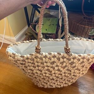 Woven Straw Tote Bag - Cream